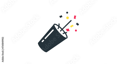 Exploding Party Popper with Confetti Celebration Icon.