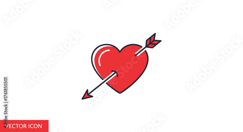 Red Heart Pierced by Cupids Arrow Icon.