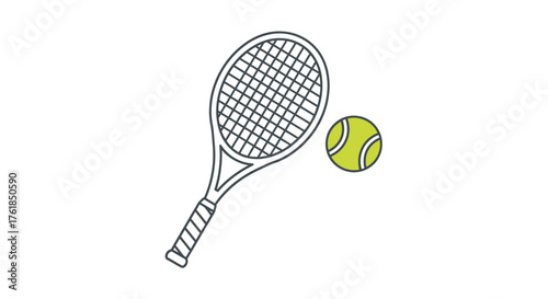 Simple Line Drawing of a Tennis Racket and Ball.