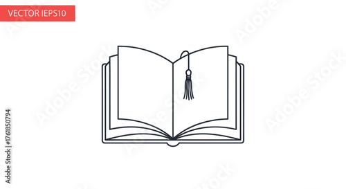 Open book with tassel bookmark symbolizing knowledge and education.