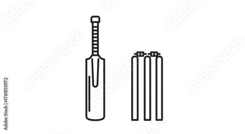 Cricket Bat and Wicket Illustration Sporting Equipment.