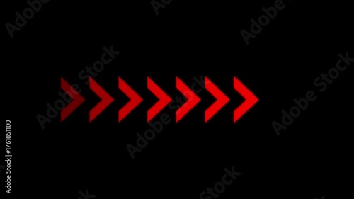 Red chevron arrows moving forward fast on black background abstract motion graphic digital