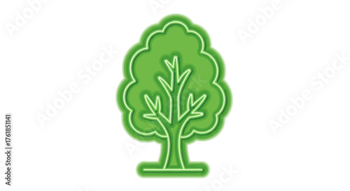 Vibrant green neon outline of a stylized deciduous tree.