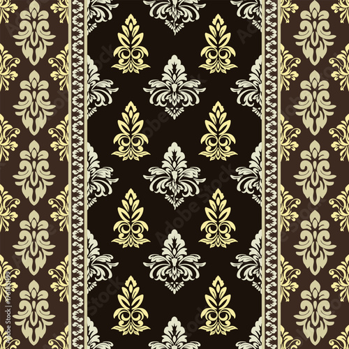 Elegant Damask Ornamental Pattern in Brown and Gold