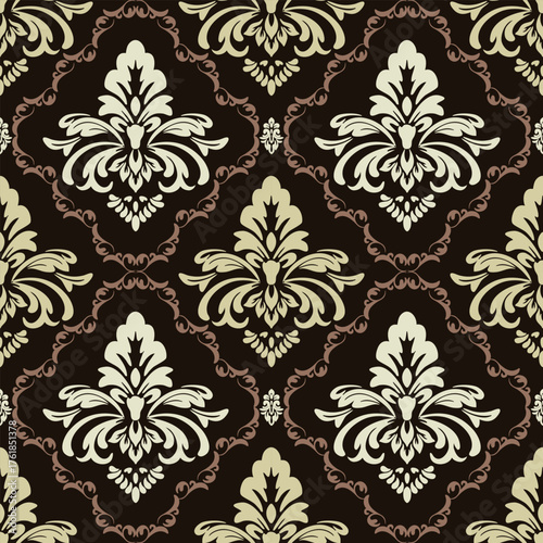 Elegant Damask Floral Scrollwork on Dark Background