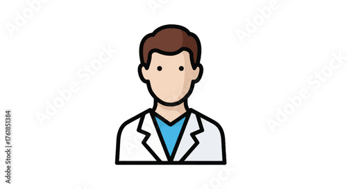 Cartoon Illustration of a Doctor with Brown Hair and White Coat.