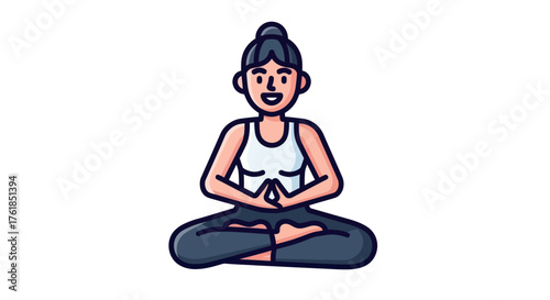 Cartoon Woman Meditating in Lotus Yoga Pose.