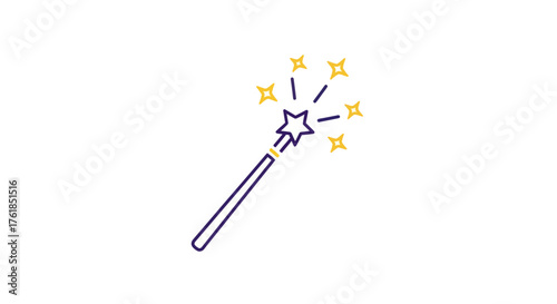 Sparkling Magic Wand with Star and Glittering Effects Isolated on White.
