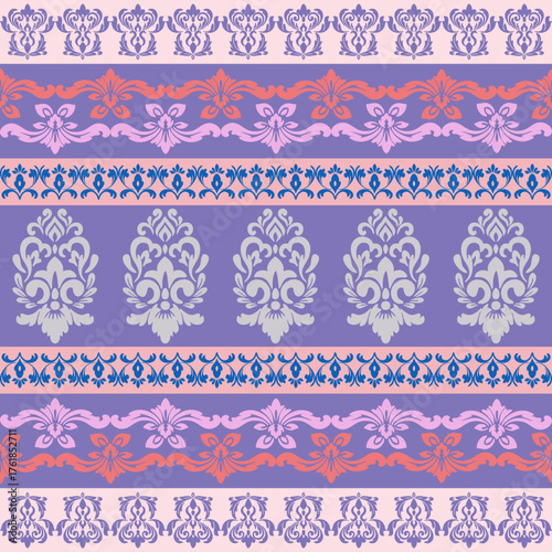 Ornate Floral Damask Striped Texture in Purple and Pink Tones