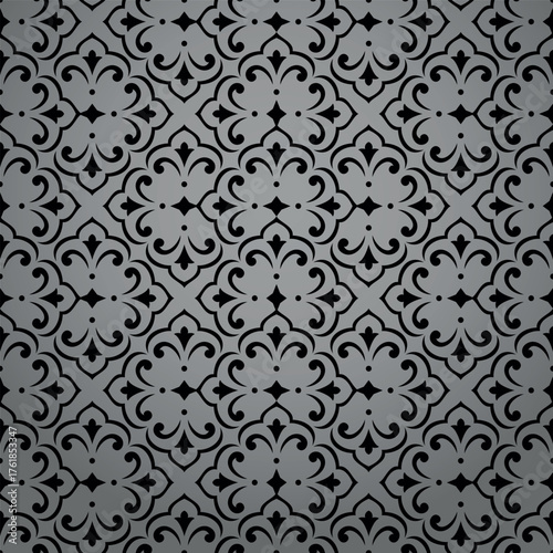 Flower geometric pattern. Seamless vector background. Gray and black ornament. Ornament for fabric, wallpaper, packaging. Decorative print