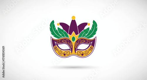 Colorful Decorative Mardi Gras Mask with Feathers and Ornate Design.