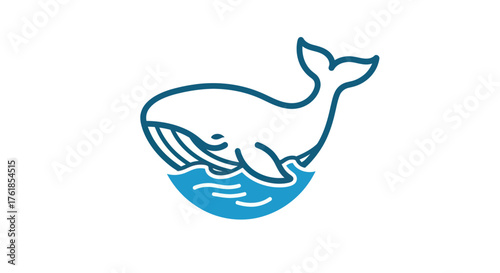 Stylized Whale Illustration with Water Waves Simple Line Art.