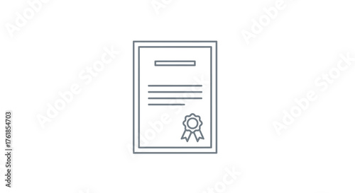 Simple Line Art Illustration of a Framed Certificate with Ribbon Seal.