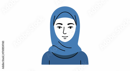 Illustration of a young woman wearing a blue hijab.