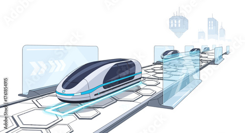 Futuristic high-speed magnetic levitation train on a modern track.