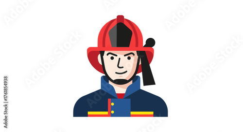 Firefighter in Red Helmet and Uniform Illustration.
