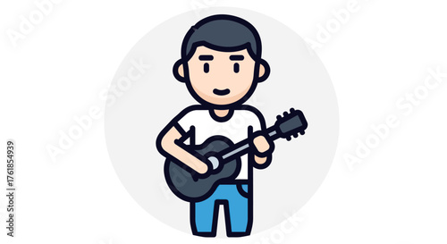 Cartoon Boy Playing Acoustic Guitar Illustration.