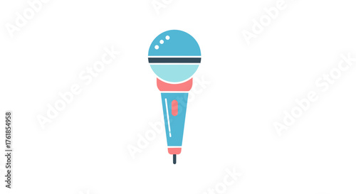 Cartoon Blue Microphone Flat Design Illustration.