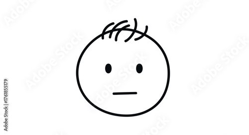Simple hand-drawn stick figure face with a neutral expression and messy hair.