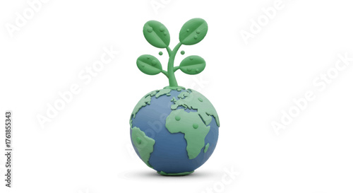 Miniature Earth with a Sprouting Green Plant Growing from the Top.