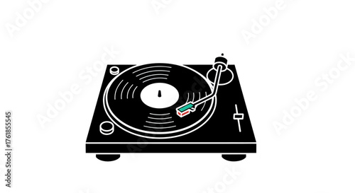 Vintage Vinyl Record Player with Spinning Disc and Stylus.