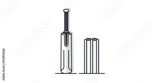 Cricket Bat and Wickets Illustration Sporting Equipment.