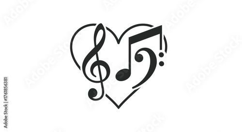 Musical Heart: Treble Clef and Note Symbol.