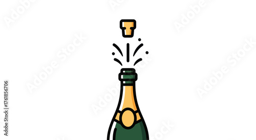 Champagne Bottle Popping with Cork Flying Celebration Icon.