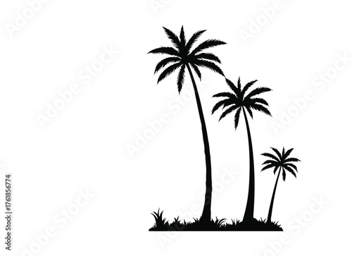 Black silhouette of three palm trees on white background