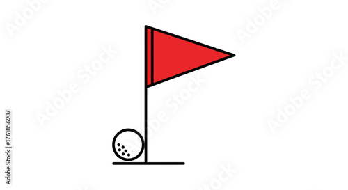 Golf Flag and Ball Icon with Red Triangular Flag.