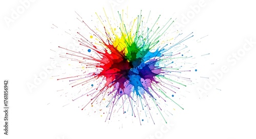 Colorful paint splash explosion on white background, abstract art illustration design