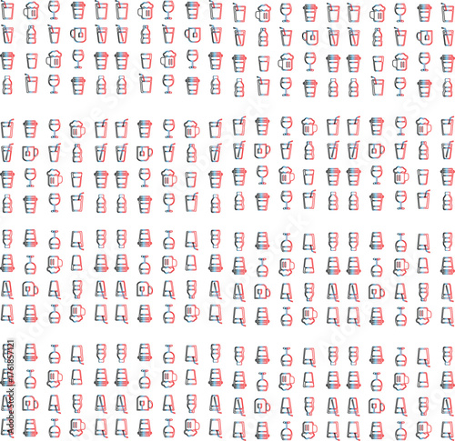 Seamless Pattern of HandDrawn Drink Glasses and Mugs in Sketch Style.