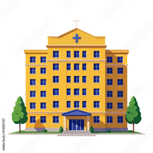 Yellow Church Building Illustration with Transparent Background, Flat Design Asset