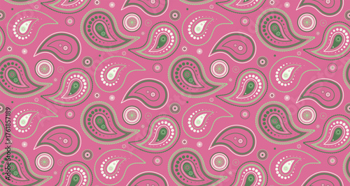 Textured event of indian colours. Deco swirl in paisley retro. Stroke plant to heritage botany.