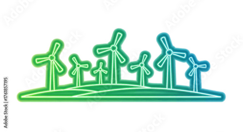 Wind Turbines on Rolling Hills with Gradient Outline.
