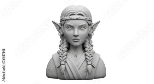 Sculpted Elf Bust with Braids and Pointed Ears Fantasy Character.