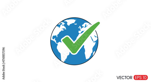 Global Success Checkmark Icon on World Map.