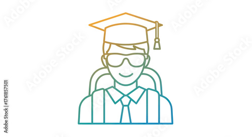 Graduate with Cap and Gown Line Art Illustration.