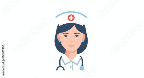 Professional Female Nurse Wearing Traditional Uniform and Stethoscope.