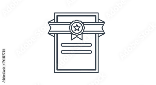 Outline Illustration of a Certificate with a Ribbon and Seal.