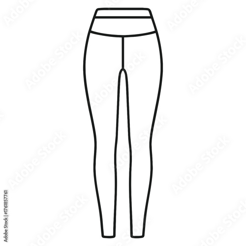Leggings outline icon with high waistband and center seam, athletic yoga pants, black line on white