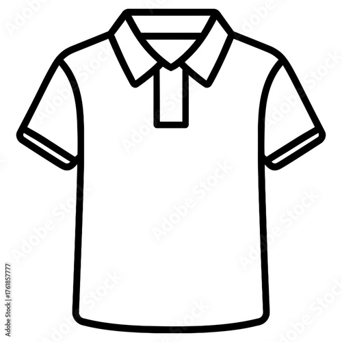 Polo shirt outline icon with collar and short sleeves, black line on white