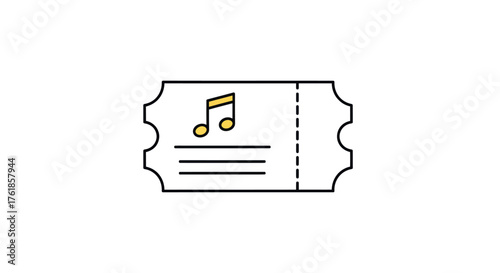 Simple music concert ticket icon with musical note.
