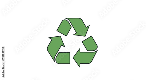 Green Recycling Symbol with Three Arrows in a Continuous Loop.