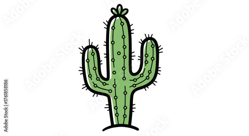 Cartoon Cactus Illustration with Spines and Flower.