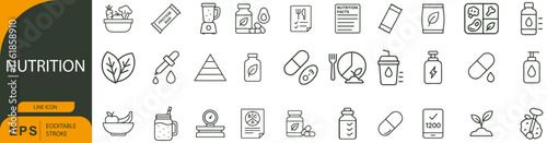 Nutrition Icon Set – Symbols of Healthy Eating, Dietary Planning, and Wellness Habits