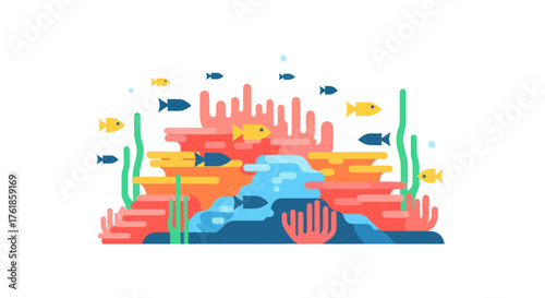 Vibrant Coral Reef Ecosystem with Diverse Fish and Aquatic Plants.