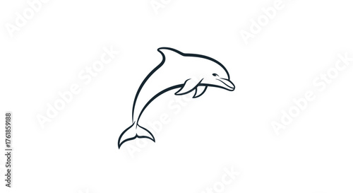 Simple Line Drawing of a Dolphin Leaping Upward.
