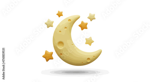 Crescent Moon with Stars Celestial Night Sky Element.