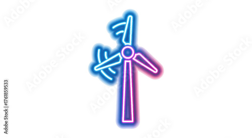 Neon Wind Turbine Icon for Renewable Energy Generation.